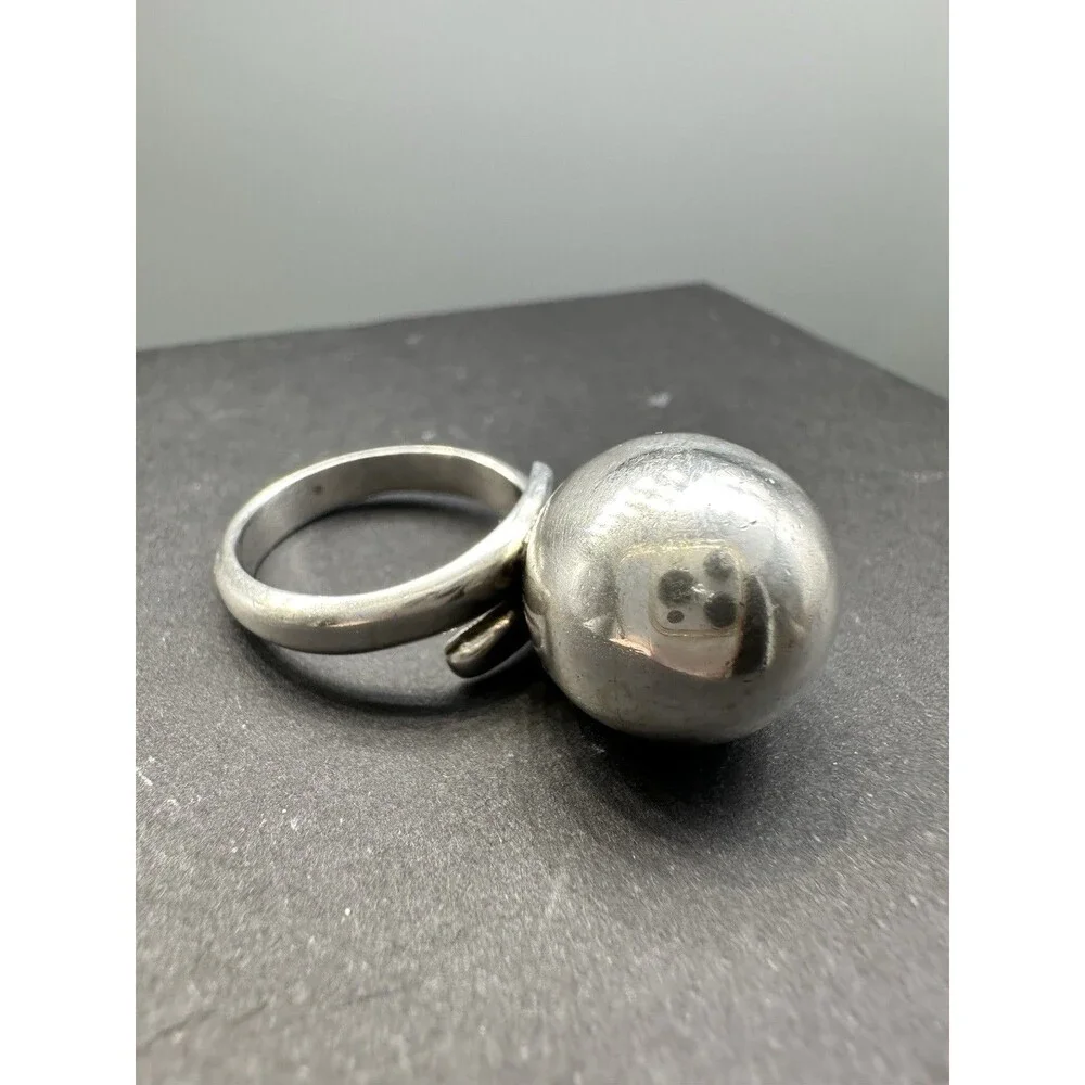 Taxco Mexico Rattle Ball Ring Sterling Silver 925 Size 8 Adjustable TB 185